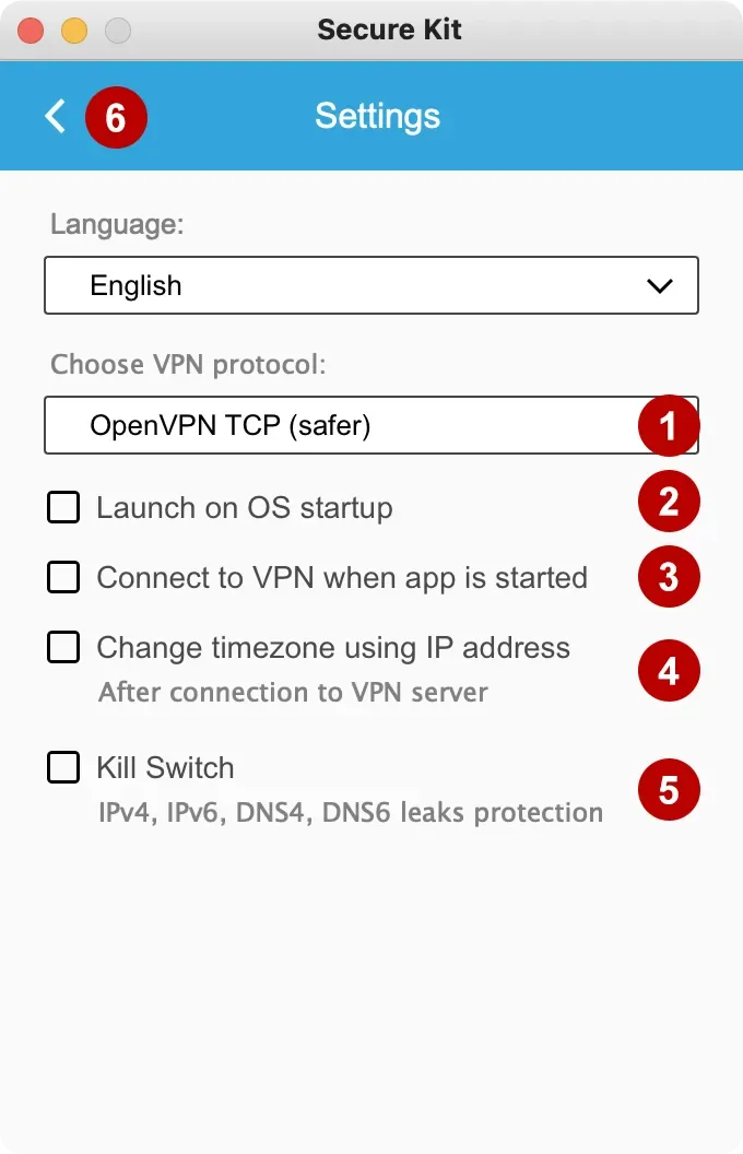 Secure Kit on macOS program settings