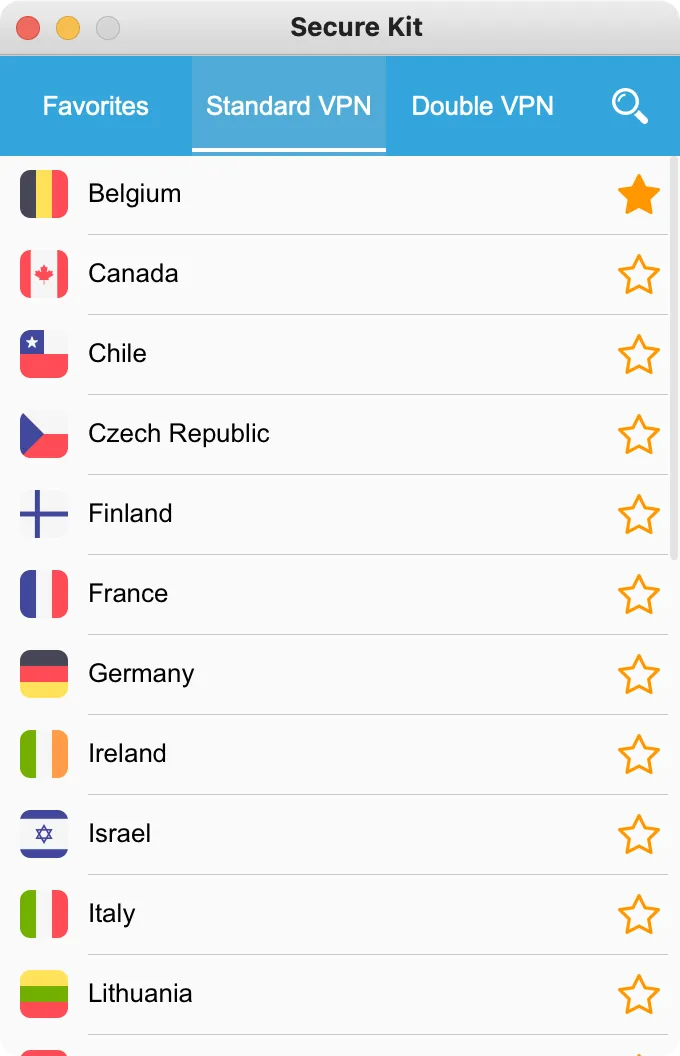 List of all VPN connections in Secure Kit on macOS