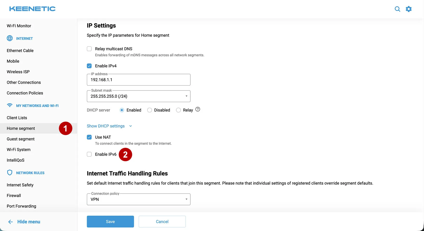Disabling IPv6 addresses for WiFi connections on the Keenetic router