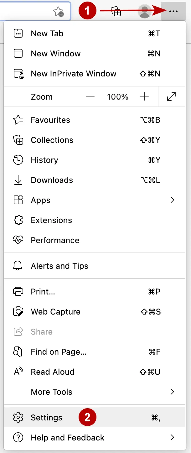 Microsoft Edge browser settings on macOS