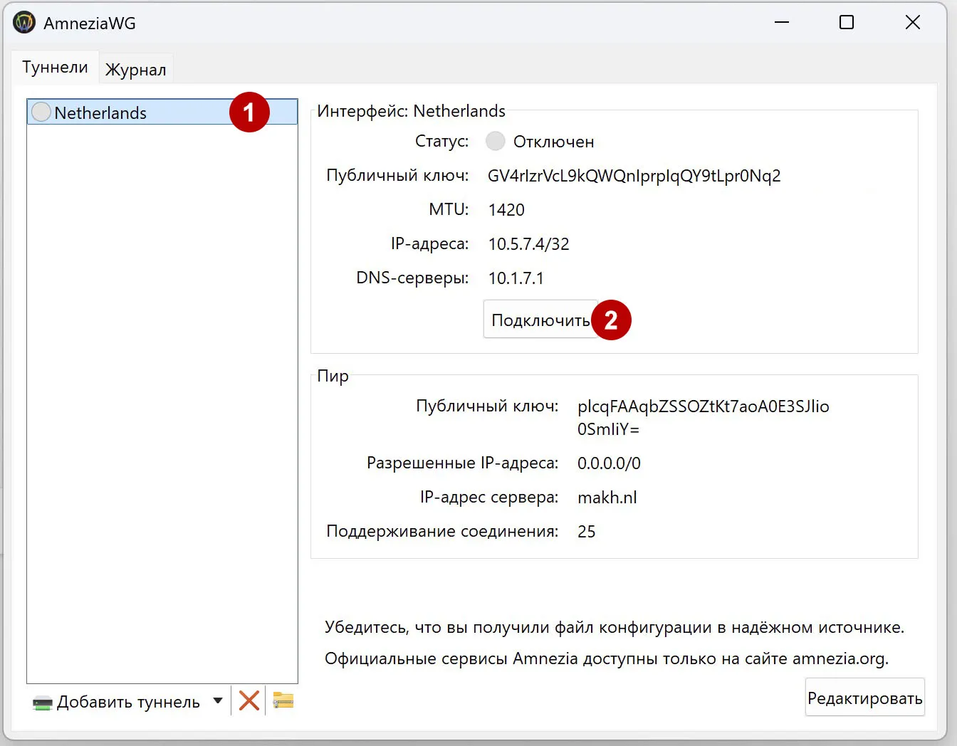 Подключитесь к AmneziaWG на Windows